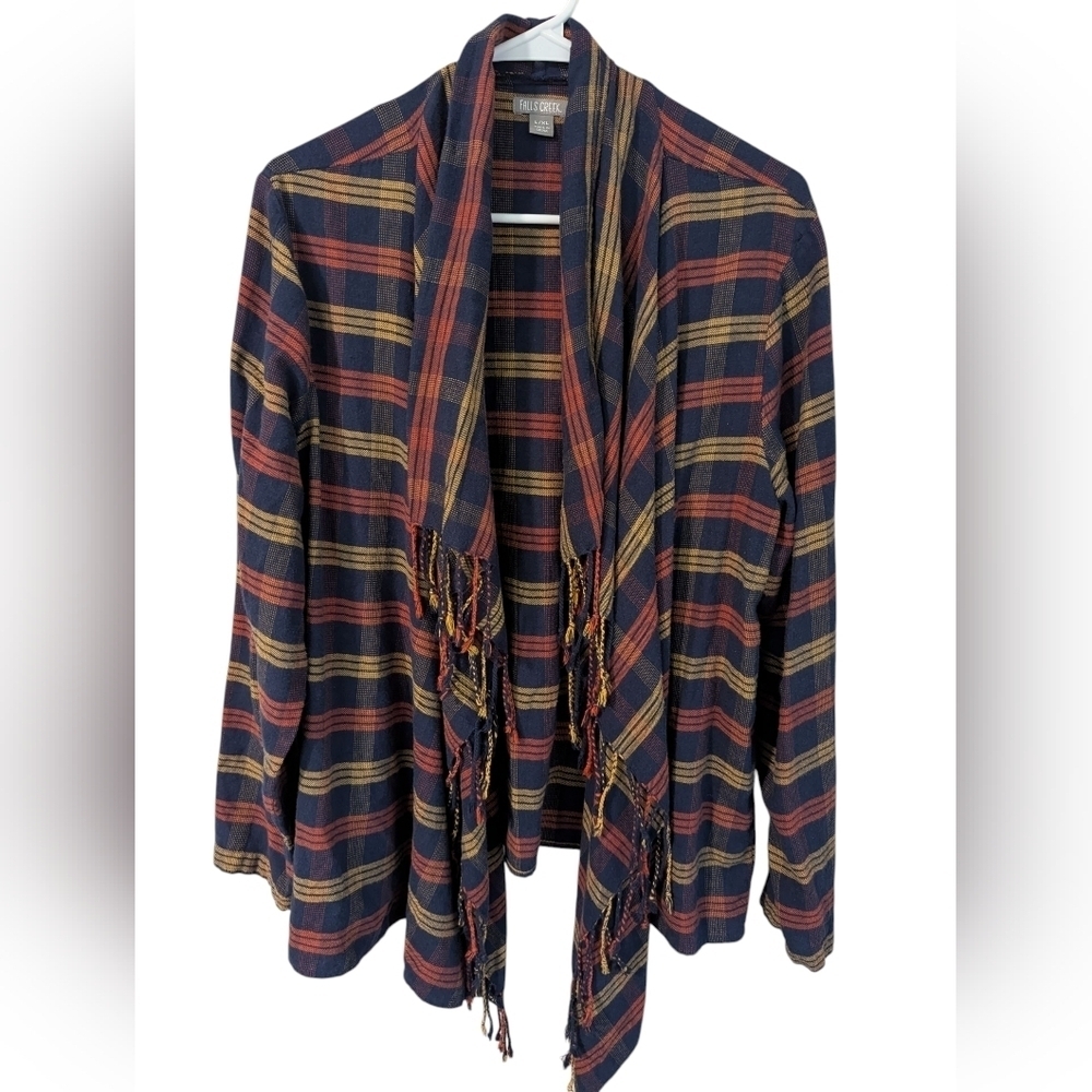 Falls Creek,Plaid Fringe Women's Cardigan,Size L,Xl
